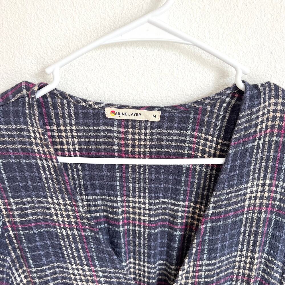 Marine Layer Maeve Purple Plaid Button Trad Dress Women's Size Medium - Picture 9 of 11